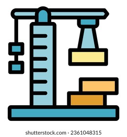 Construction crane icon outline vector. Money bank. Business building color flat