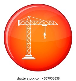 Construction crane icon in red circle isolated on white background vector illustration