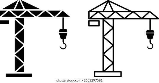 Construction crane icon set. construction crane icons. isolated on white background. two vector illustrations of a crane
