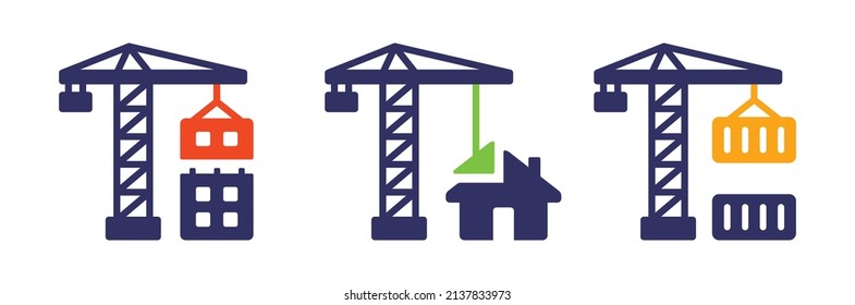 Construction crane icon set. Vector illustration