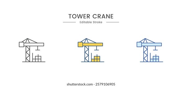 Construction crane icon, simple style. Tower crane in construction site. Vector illustration