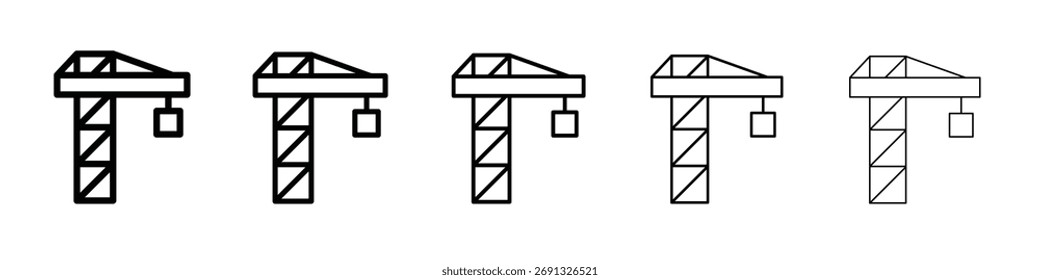 Ícone da grua de construção. Coleção de ícones de linha fina para interface do usuário da Web.