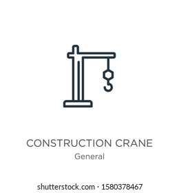 Construction crane icon. Thin linear construction crane outline icon isolated on white background from general collection. Line vector sign, symbol for web and mobile