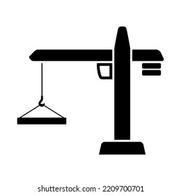 Construction crane icon. Tower crane for lifting cargo. Black silhouette. Side view. Vector simple flat graphic illustration. Isolated object on a white background. Isolate.