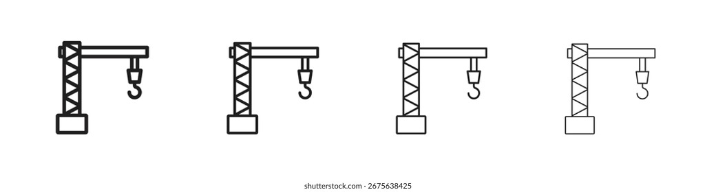 Ilustración vectorial de icono de grúa de construcción, icono de diseño de línea. Trazos editables.