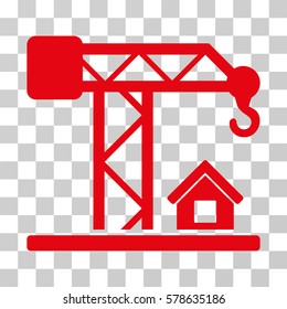 Construction Crane icon. Vector illustration style is flat iconic symbol, red color, transparent background. Designed for web and software interfaces.