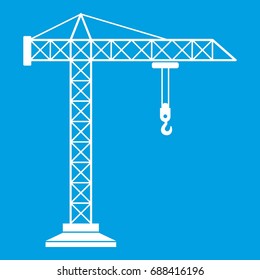 Construction crane icon white isolated on blue background vector illustration