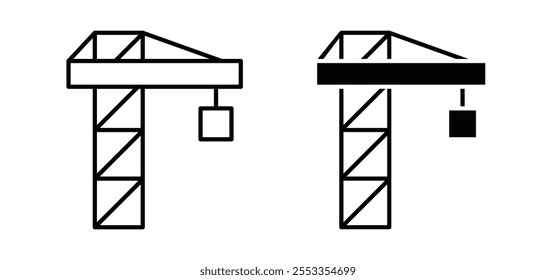 Iconos de la grúa de la construcción en estilo relleno y delineado negro