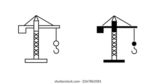 Construction crane icons collection in Filled flat and thin line style.