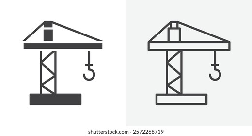 Construction crane icons. flat and line style set