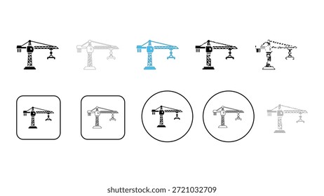 Iconos de la grúa de la construcción fijados con diversos estilos