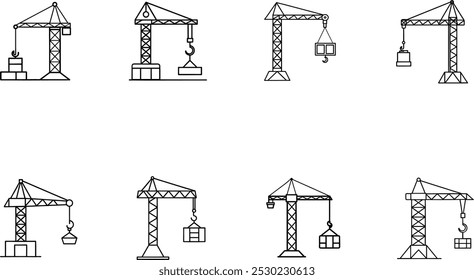 Ícones de guindaste de construção Definir ilustração de vetor de contorno