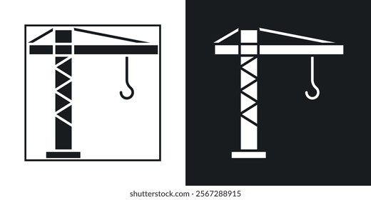 Construction crane icons in solid black and white colors
