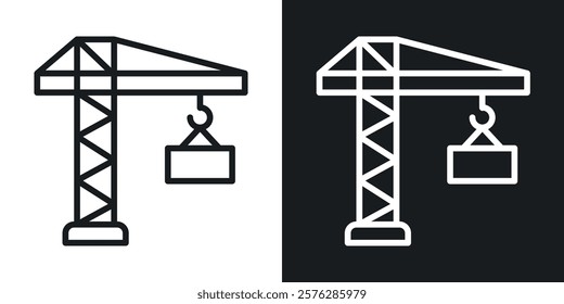 Construction crane icons in thin black and white stroke liner style