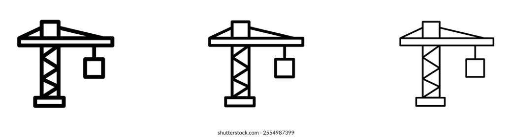 Construction crane icons in tree different stroke sizes