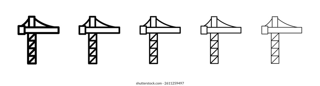 Construction crane icons vector set in different stroke line style
