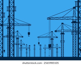 Construction crane, industrial background, construction project, architect plan, city work, urban development