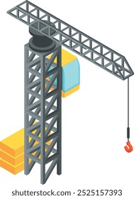 Construction crane isometric icon. Building architecture technology