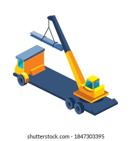 construction crane isometric style icon design of remodeling working and repairing theme Vector illustration