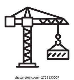 Una grúa de construcción que levanta un gancho de metal en un sitio de construcción urbano que se muestra como una simple ilustración industrial en 3D
