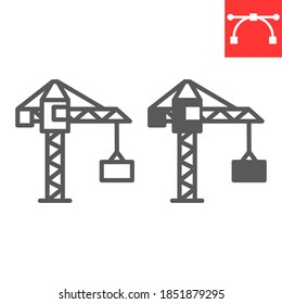 Construction crane line and glyph icon, construction and industry, building crane sign vector graphics, editable stroke linear icon, eps 10