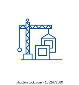 Construction crane line icon concept. Construction crane flat  vector symbol, sign, outline illustration.