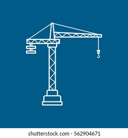 Construction Crane Line Icon On Blue Background