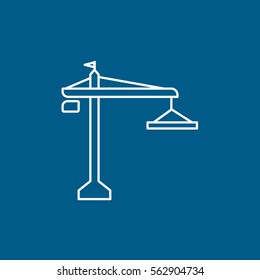 Construction Crane Line Icon On Blue Background