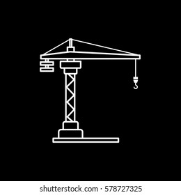 Construction Crane Line Icon On Black Background