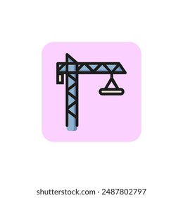 Icono de línea de grúa de construcción. Torre, equipo, elevación. Concepto de construcción. La Ilustración vectorial se puede utilizar para temas como la industria de carga, construcción, ingeniería
