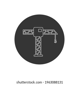 Construction Crane Line White Icon Vector Illustration