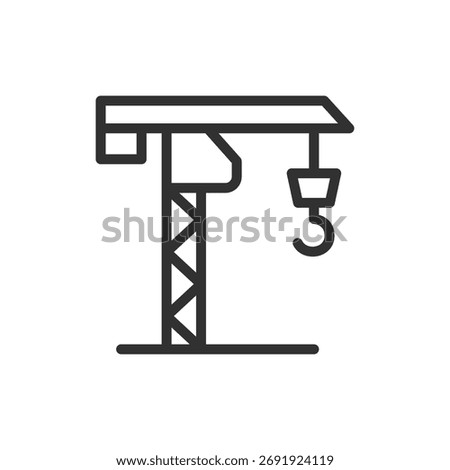 Construction crane, linear icon. Building and industrial equipment. Line with editable stroke.