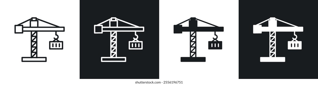Construction crane linear icon set for app, and web design.