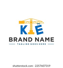 construction crane logo design with letter KTE