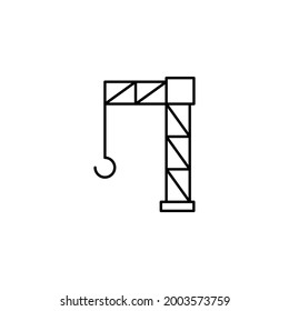 Construction crane machine icon  in flat black line style, isolated on white background 