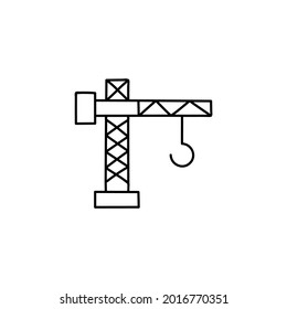 Construction crane machine icon  in flat black line style, isolated on white background 