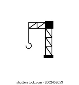 Construction crane machine icon in solid black flat shape glyph icon, isolated on white background 