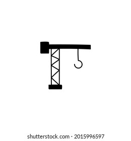 Construction crane machine icon in solid black flat shape glyph icon, isolated on white background 