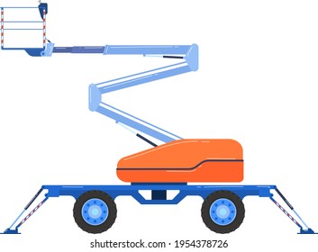 Construction crane machine technique, vehicle truck, isolated on white, forklift car, industrial bulldozer, flat style vector illustration. Heavy equipment, backhoe, material loading