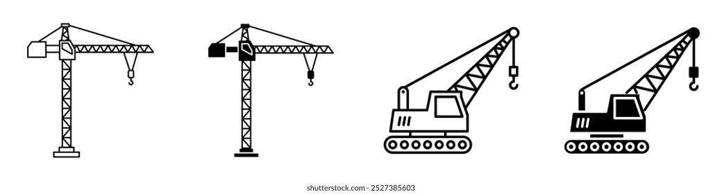 Construction Crane and Machinery Icons Set