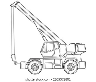 Grúa de construcción sobre la base de un auto. Transporte especial pesado. Ilustración vectorial.
