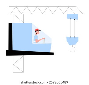 Construction Crane Operator Controlling Machinery In Flat Vector Illustration Symbolizing Heavy Equipment Operation, Construction Work, And Engineering, Isolated On White Background