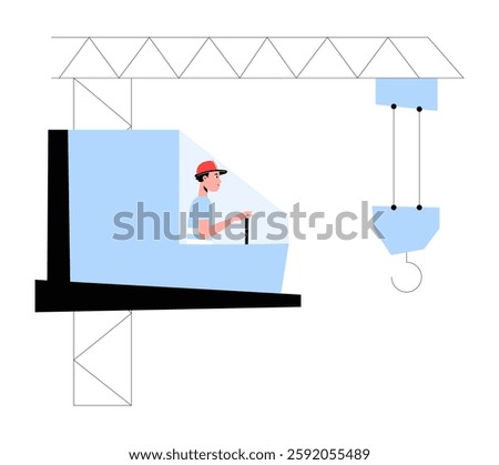Construction Crane Operator Controlling Machinery In Flat Vector Illustration Symbolizing Heavy Equipment Operation, Construction Work, And Engineering, Isolated On White Background