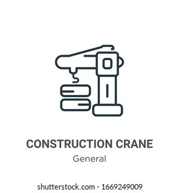 Icono vectorial de contorno de grúa de construcción. Icono de grúa de construcción en negro de línea delgada, ilustración de elemento simple vector plano del concepto general editable trazo aislado en fondo blanco