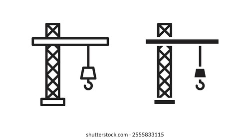 Construction crane outlined and solid icon vector collection.