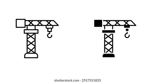 Construction crane outlined and solid icon vector collection.