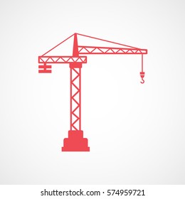 Construction Crane Red Flat Icon On White Background