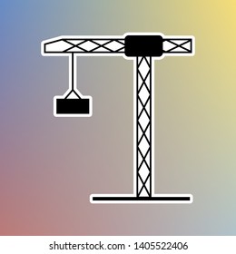 Construction crane sign. Black icon in white shell at pastel color background. Illustration.