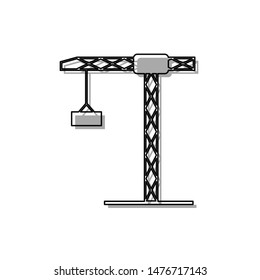 Construction crane sign. Black line icon with gray shifted flat filled icon on white background. Illustration.