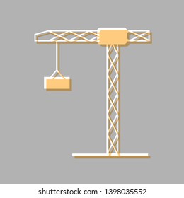 Construction crane sign. Emboss effect with light orange icon on gray background.